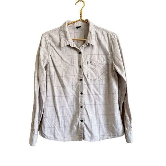 Patagonia‎ Button Down Long Sleeve Shirt Women's 10 Cream Plaid Lightweight - Picture 1 of 6